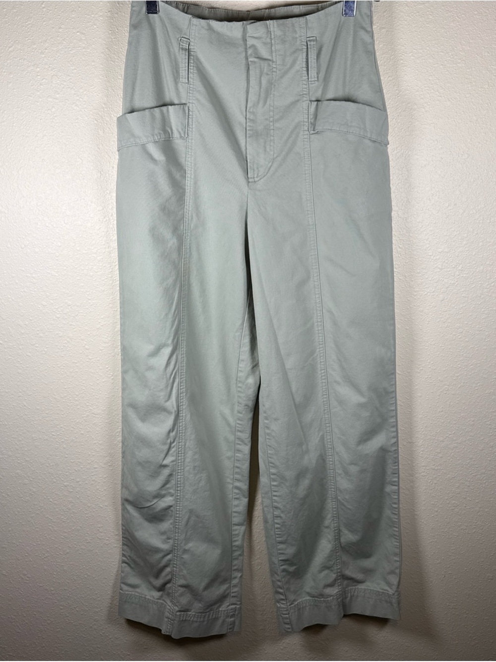 Green Wide Leg High Waist Cropped Boho Pants Pockets Size 6